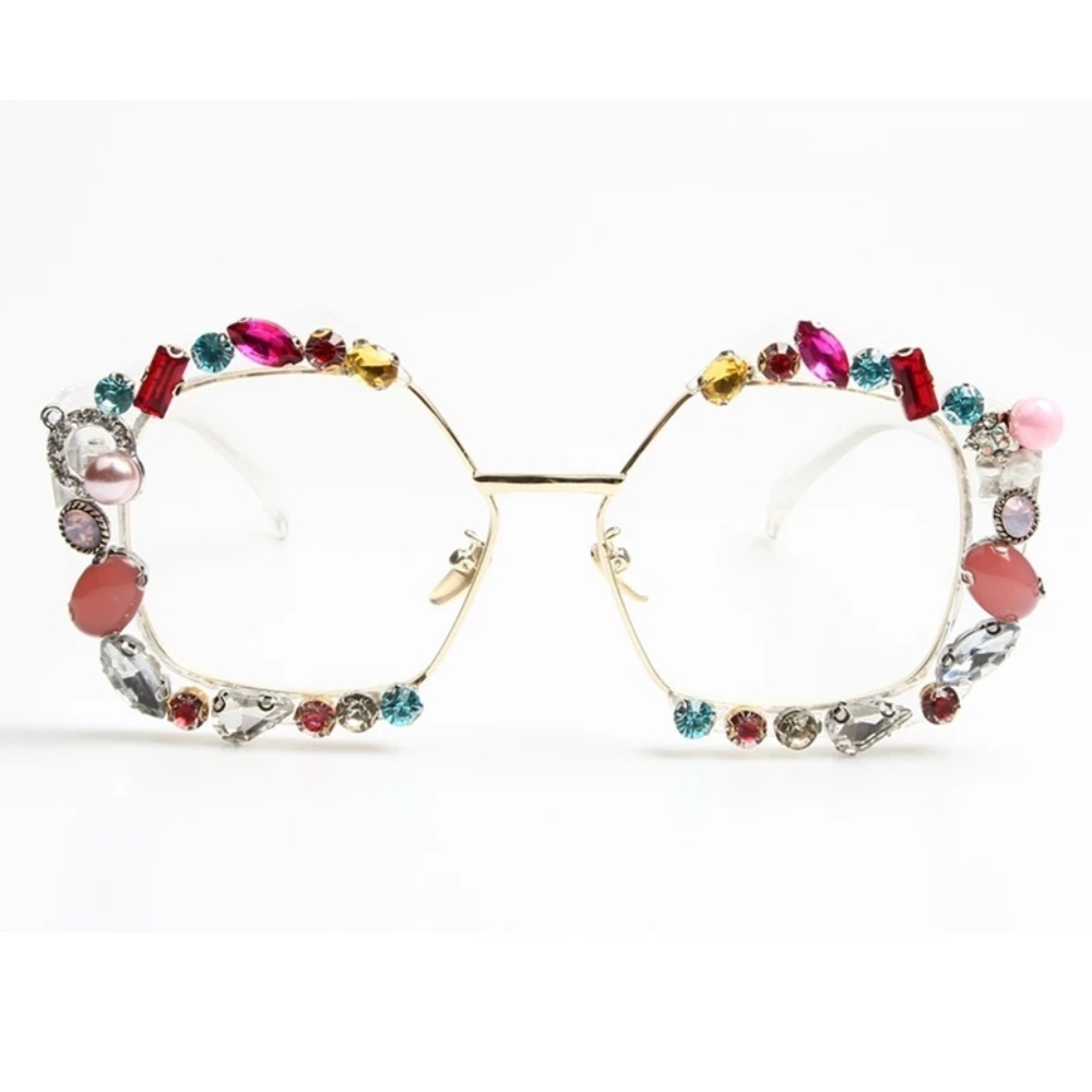 Oversized Rhinestone Embellished Clear Sunnies 👓